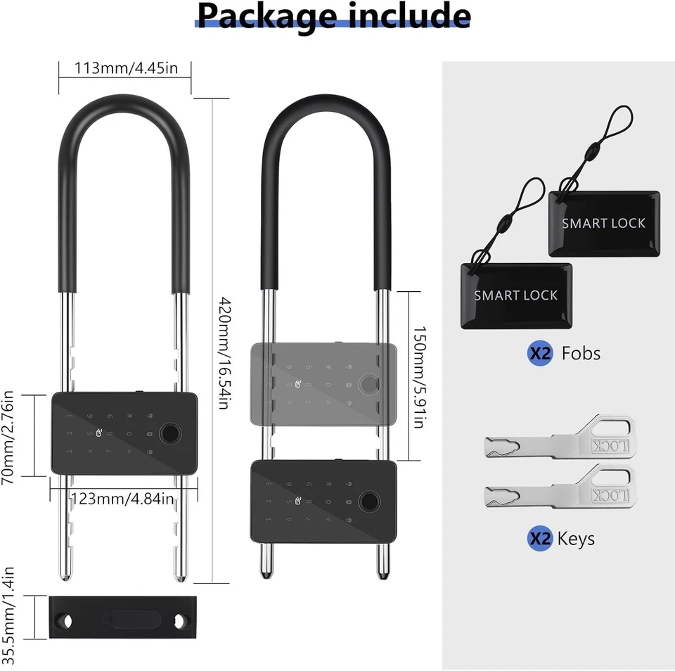 Long Shackle Padlock U Lock Bike Gate Combo U-Lock Adjustable Shackle, Lock with - Image 2 of 4