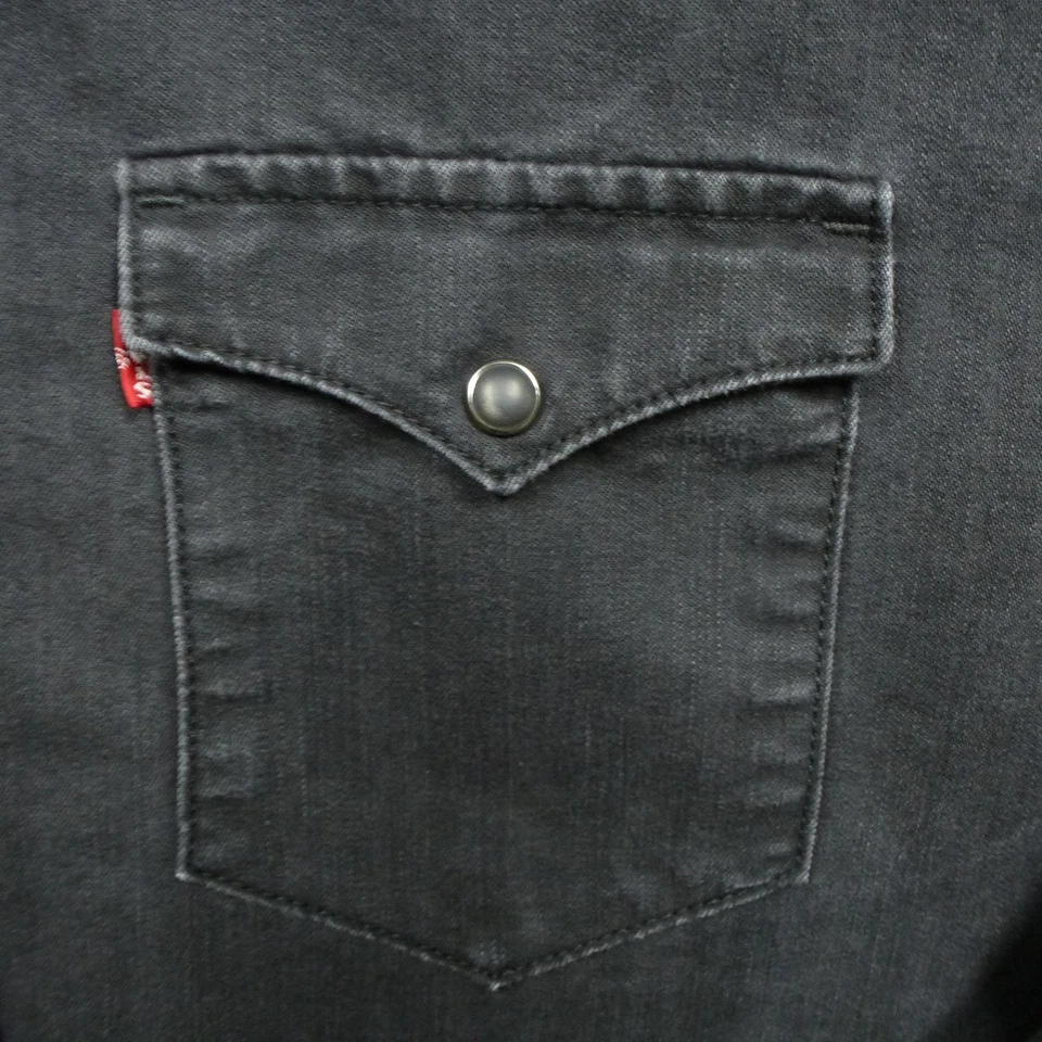 Levi's Western Shirt Mens Large Black Snap Button Washed Denim Long Sleeve - Image 4 of 4