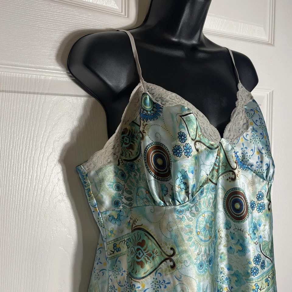 Xhilaration Cami Топ женщин 2XL синий зеленый пейсли атласной кружевной отделки Sleepwear - Изображение 2 из 4