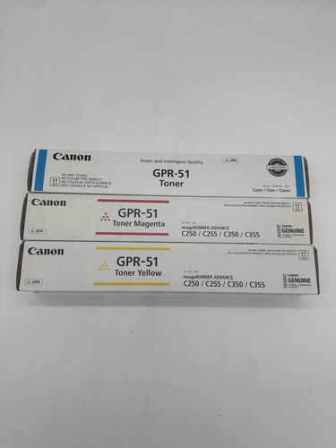 Set of 3 Canon GPR-51 Cyan Yellow Magenta Toner Cartridges new