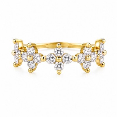 Gold Clover Ring Size 7 18K Gold Plated Stainless Steel Dainty CZ Stackable