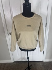 SHEIN Beige Crew Neck Fleece Pullover Sweatshirt Long Sleeve Graphic Print S