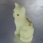Vintage FENTON reactive Satin Glass Cat Figurine Hand Painted / Signed by artist