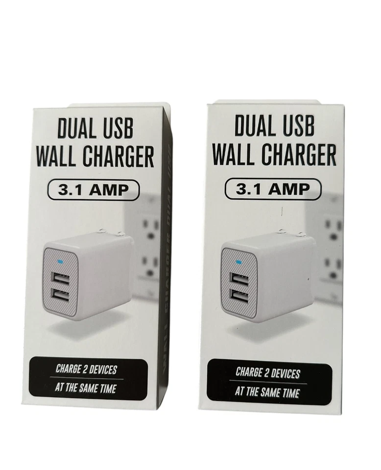 Cargador de pared USB adaptador de cargador paquete de 2 3,1 2,4 amperios cargador rápido de doble puerto blanco Foto 3 de 4