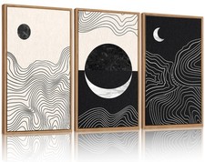 CHDITB Abstract Moon Phases Framed Canvas Art Prints Set 16"x24" , 3 Panels M...
