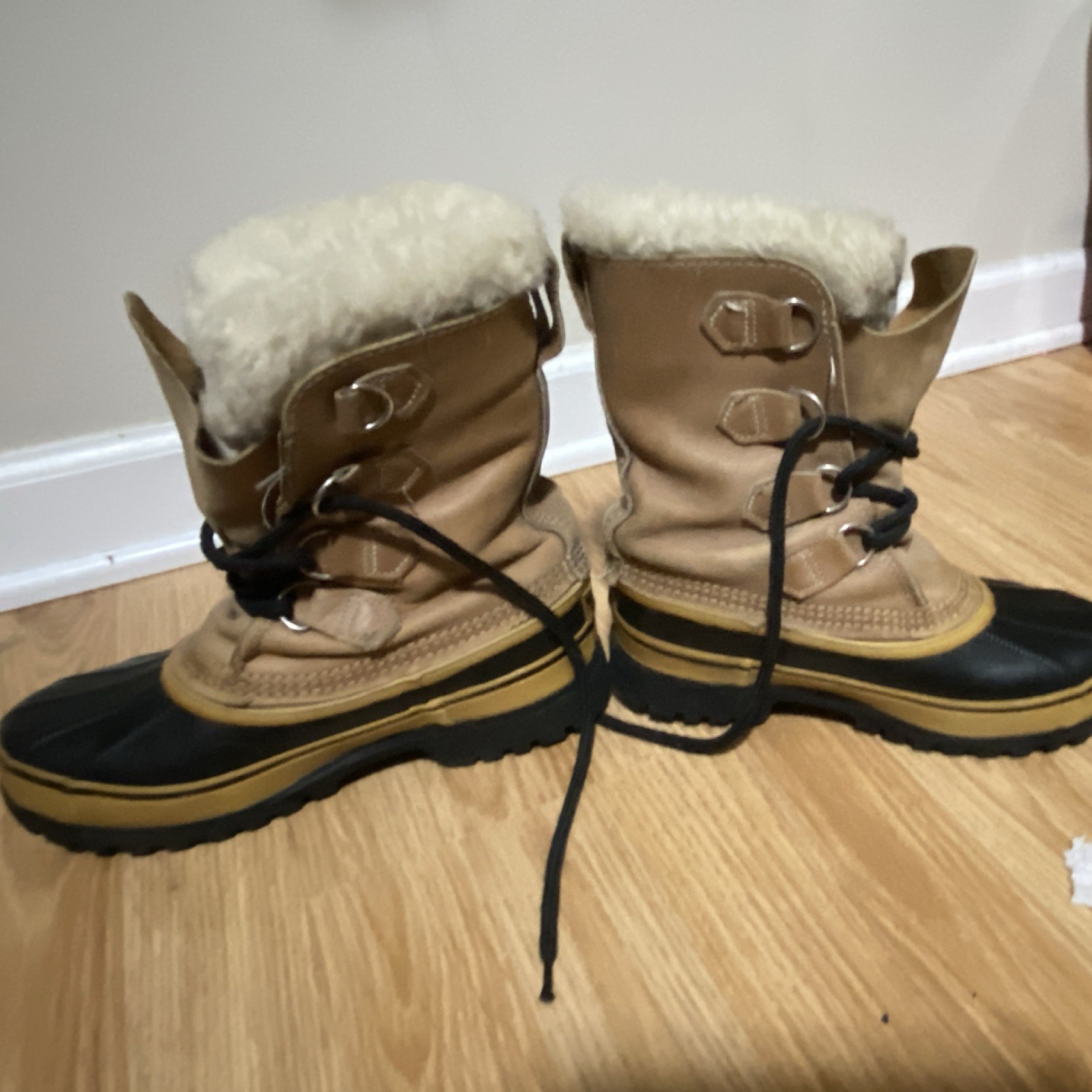 's Tan Black Mid-calf Waterproof Snow Boots Faux Fur Lined L