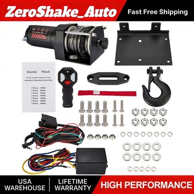 3000 lb ATV Electric Winch 12V DC w/ Wireless Remote, 13/64'' x 33' Nylon Rope