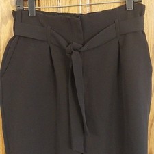 New Look Womens Black Paperbag Waist Tapered Trousers Tie Belt Size US 10