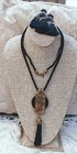 Long Necklace + Black Tassel Ear Vintage Chico’s Asian Brass Dragon Black Tassel