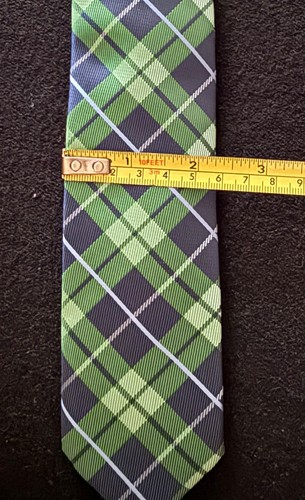 CHAPS Clip-On Tie 14"L 2"W Boys Plaid Green &Navy Blue Excellent - Picture 10 of 11