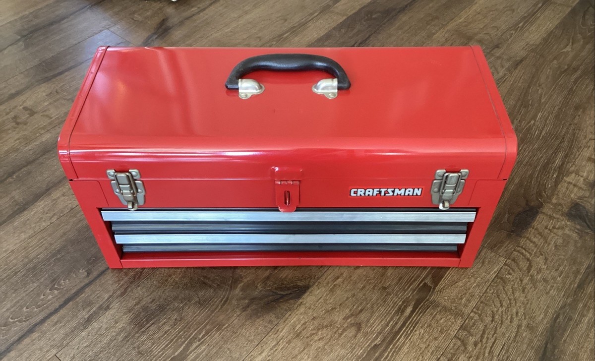 Vintage 1980s Craftsman 2 Locking Drawers Red Metal Tool Box 20 1