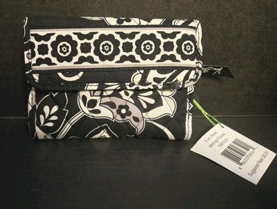 NEW RETIRED VERA BRADLEY EURO WALLET MIDNIGHT PAISLEY BLACK WHITE RV $32