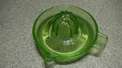 Vintage Citrus Reamer Juicer Federal Green Uranium Glass