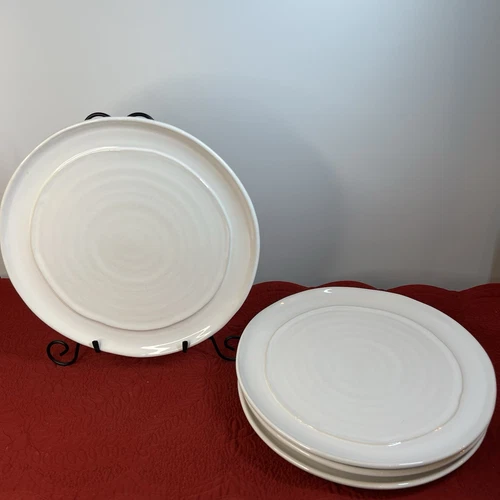 Ceramisia Italy White Stoneware Dinner Plates Set of 4 – 10” Rustic Swirl