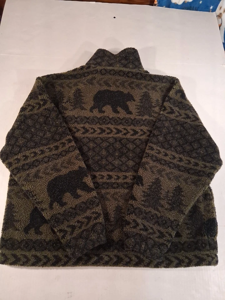 Abrigo Chaqueta de Peluche Vintage Años 80 Alpes Polar Talla Grande Oso Verde Bosque Cremallera Cómodo  Foto 2 de 4