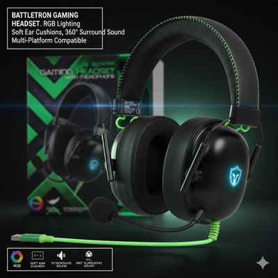 Battletron Gaming Headset with Microphone - Soft Cushion, 360° Sound for PC PS4
