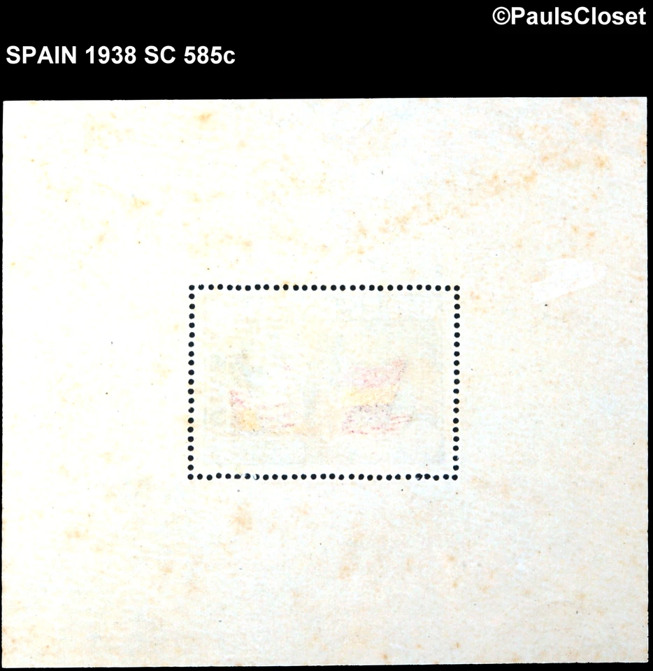 ESPAÑA 1937 SC 585c ESTATUA DE LA LIBERTAD Y BANDERAS 1p HOJA RECUERDO MVLH OG FINO Foto 2 de 2