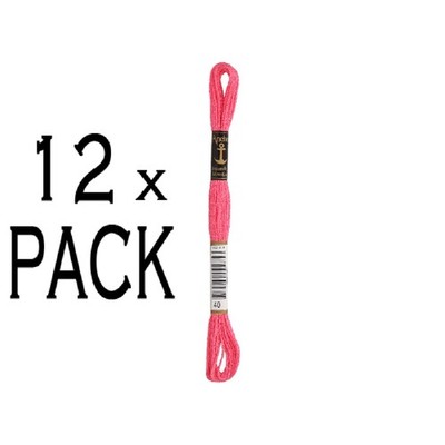 12x Anchor Sticktwist 8m, pink hell, Baumwolle, Farbe 40, 6-fädig, VPE