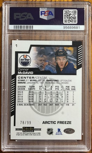 2020-21 O-Pee-Chee OPC Platinum Arctic Freeze Connor McDavid #’d 78/99 PSA 10 - Picture 2 of 2