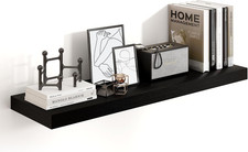 36 Inch Black Floating Shelves for Wall,10 Deep Wood Shelves with Invisible Brac