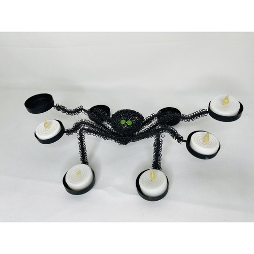 Halloween Black Spider Metal Wire Tea Light Candle Holder Green Eyes Home Decor - Picture 4 of 8