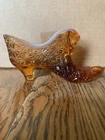 Vintage Fenton Amber Cat Head Art Glass Slipper Shoe Daisy Button