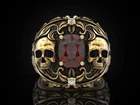 Gold Skull Ring Red Gem Gothic Vintage Style Statement Ring Men unisex ring
