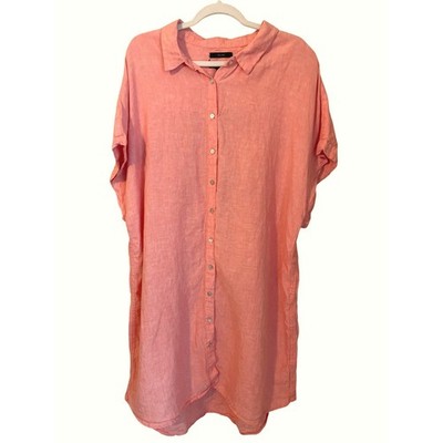 Tahari 100% Linen Button Front Shirt Dress Coral Pink Plus Size 2X Vacation  | eBay