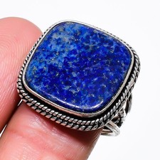 Natural Lapis Lazuli Gemstone 925 Sterling Silver Jewelry Ring Size 8.50 US 