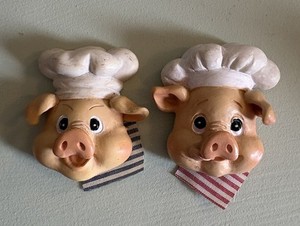 Set of Two Chef Pig Refrigerator Magnets