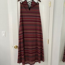 Ecote Maxi Dress Halter Crisscross Back Sleeveless Multicolor Knit Boho Party