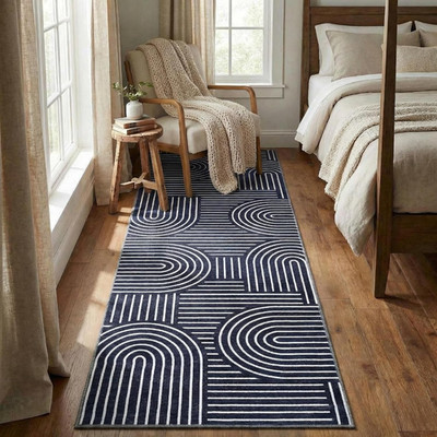 Washable Abstract Rug Runners 2X6 Non Slip Non Shedding Blue Bathroom Rug Low Pi