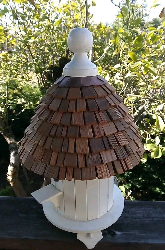 Lámpara de mesa vintage redonda paloma barril madera casa pájaro hecha a mano 17" de alto Foto 3 de 4