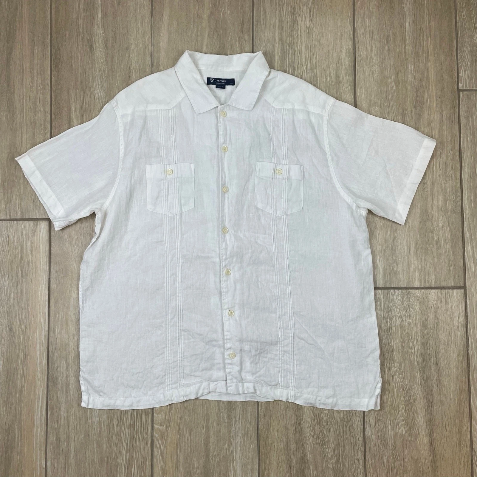 Cremieux Collection Linen Button Front Shirt Mens XL White Guayabera Casual