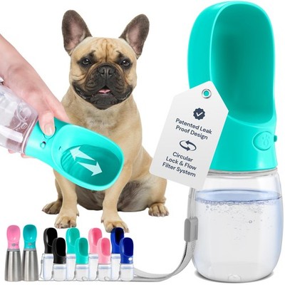 Dog Water Bottle Dispenser 12oz - Leak-Proof, One-Hand Use, Travel Bowl