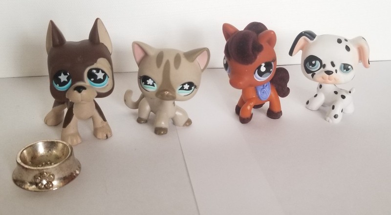 Y2K Lot  Hasbro Littlest Pet Shop LPS Cat#468 Dalmation#44 Great Dane#817 Horse