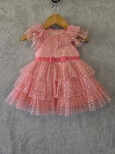 EUC Pink Polka Dot Tutu Dress Girls 18-24M Ruffle Tulle Bow Party Wedding Formal
