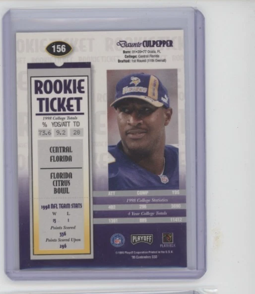 1999 Playoff Contenders /1025 Daunte Culpepper #156 Rookie Auto RC AUTOGRAPH SSD - Image 2 of 2