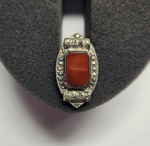 1920’s Polished Carnelian & Marcasite Sterling Cocktail Ring (#2)