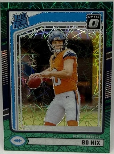 2024 Panini Donruss Rated Rookie Bo Nix #369 Optic Preview Green Velocity Prizm