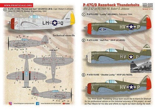P-47 C/D Razorback Robert S. Jonson CALCOMANÍAS Escala 1:72 Impresión Escala 72-505 - Imagen 4 de 6