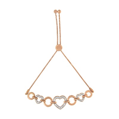 1/10 Carat 10K Rose Gold 6''-9'' Diamond Heart Link Bolo Bracelet Sterling Silver