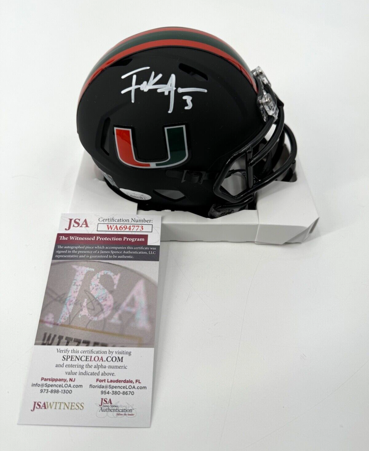 Frank Gore Autographed Signed Miami Hurricanes MIAMI NIGHTS MINI HELMET JSA COA UM HOF 