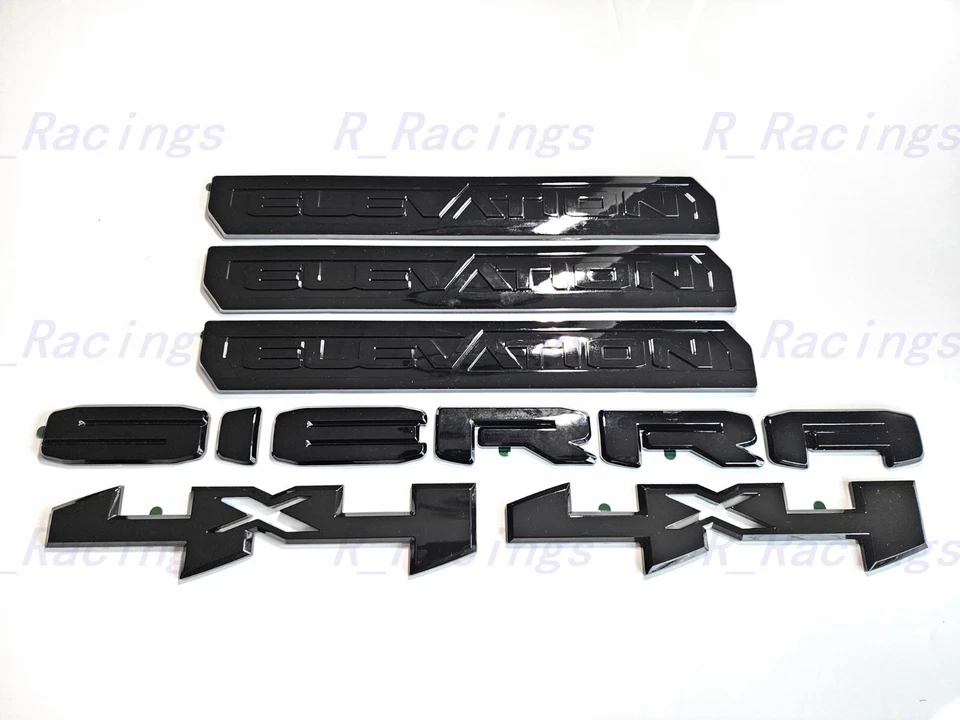 Superposición 6 piezas negro brillante puerta trasera Sierra elevación 4x4 emblema 2019+ Sierra 1500 Foto 3 de 4