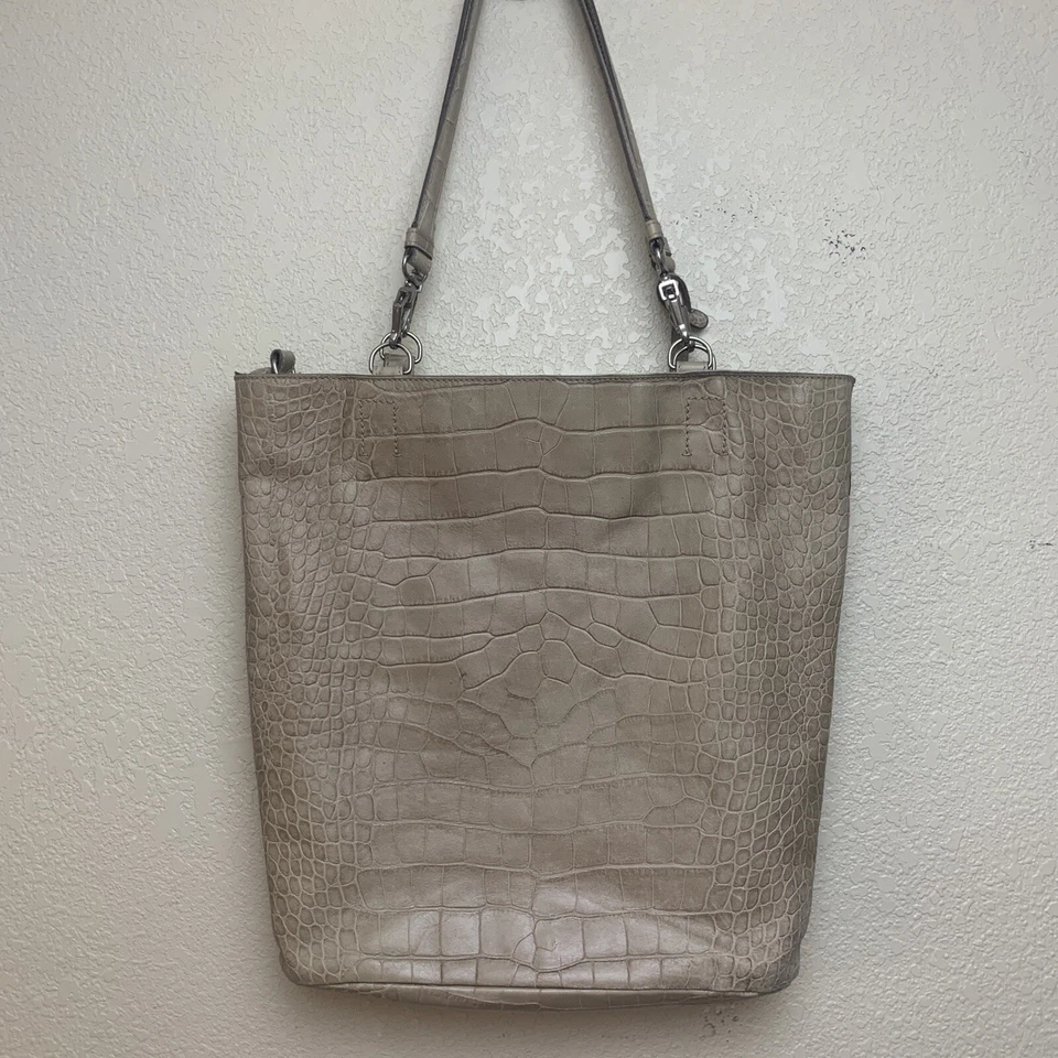 Max Mara Large Beige Croc Embossed Leather Tote Hobo Bag COTTAGECORE NUDE SKIN - Image 3 of 4