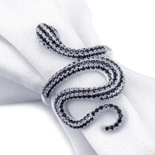 14K Plaqué or Blanc Noir Rond Zircone Emballé Serpent Bague Femmes Cadeaux - Photo 1/14