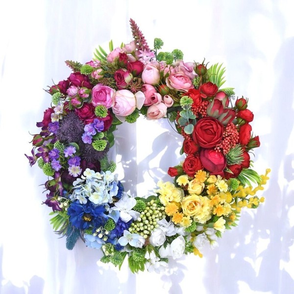Blumen Kranz TüRkranz Tischkranz Mehrfarbig Dekorativer FrüHling KüNstlicher Ø45-image