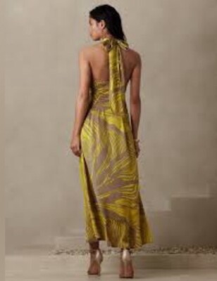 NWT Banana Republic Satin Yellow Tan Floral Halter Midi Dress Size 8P | eBay