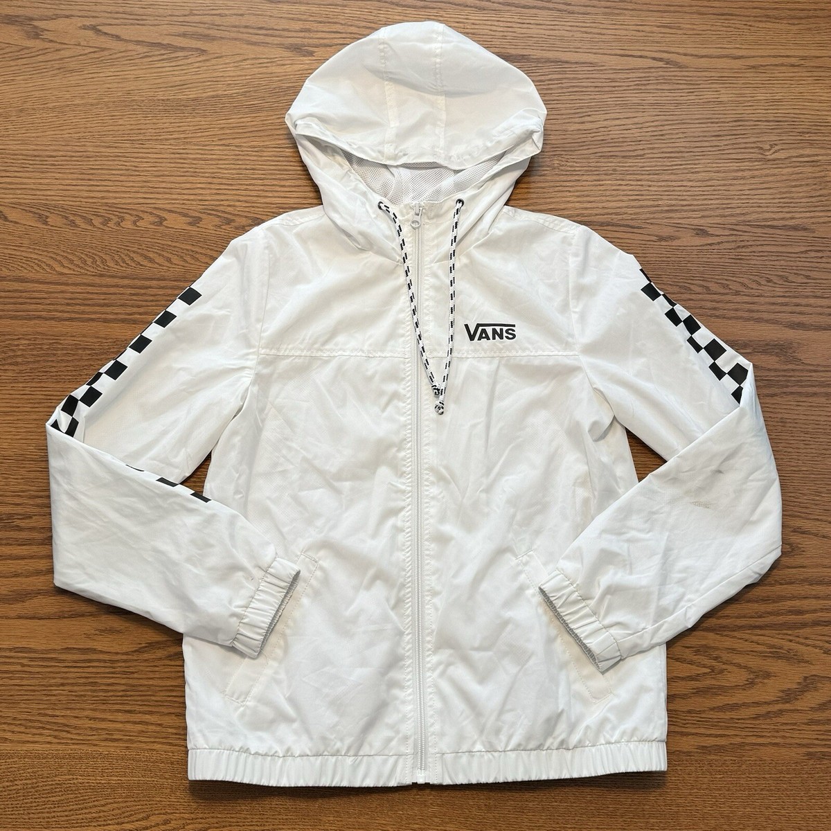 VANS Size XS Extra Small White Checkered Logo Windbreaker VANS Size XS Extra Small White Checkered Logo Windbreaker