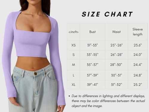 Women's Sexy Square Neck Crop Top Long Sleeve Slim Fit Cropped T Shirts - Picture 55 of 67